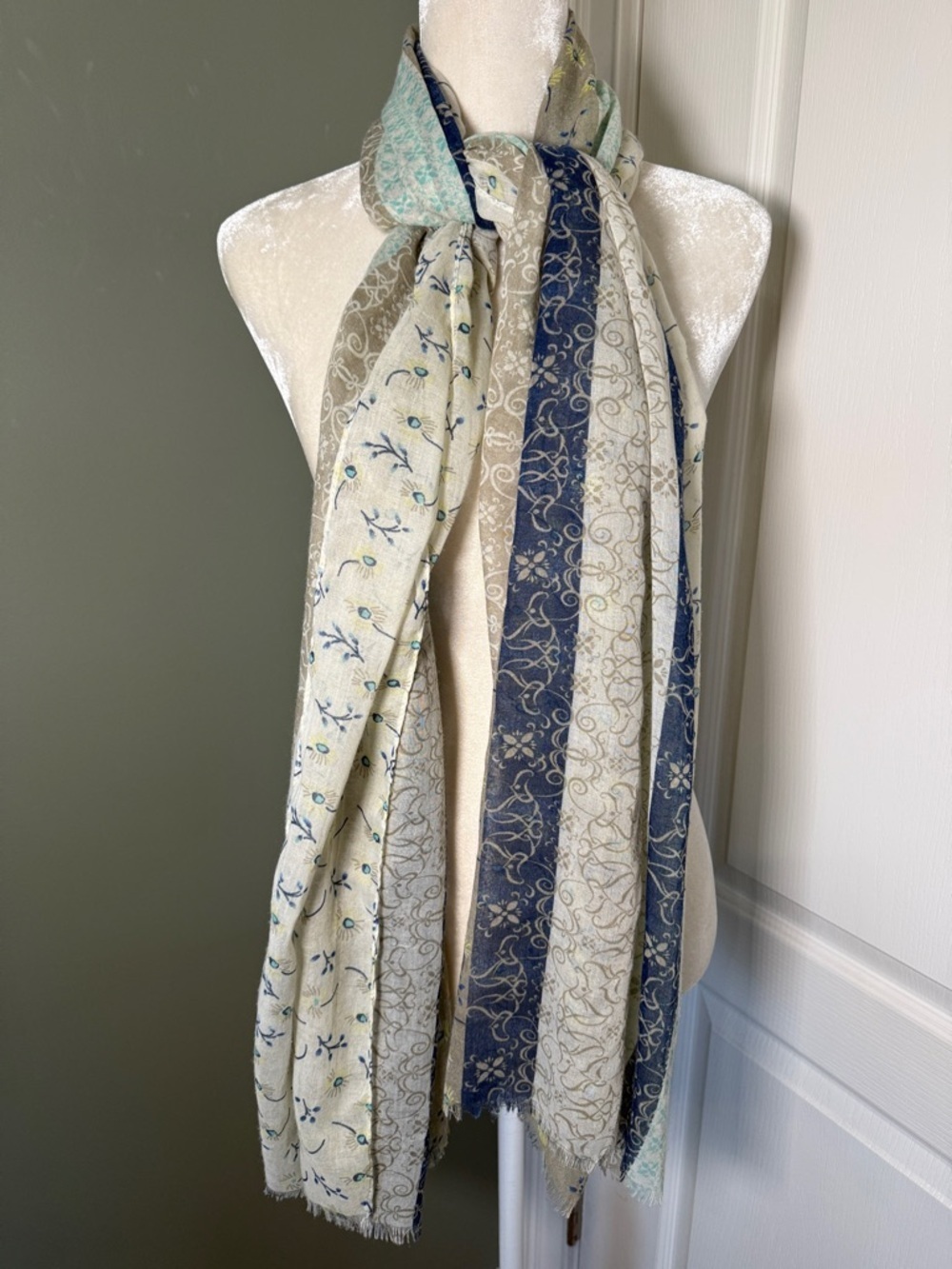 Fat Face Patchwork Look Stripe Lightweight Scarf Boho Coastal Floral Wrap
